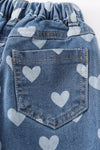 Navy heart print flare denim jeans