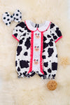🐮COW PRINTED BUBBLE BABY ROMPER WITH EMBROIDERED COWS.🐄