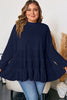 Navy Blue Tiered Ruffle Ribbed Crew Neck Pullover Plus Size Top