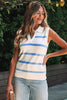 Sky Blue Stripe Split V Neck Collared Ribbed Sweater Vest