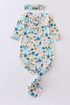 Blue floral print bamboo baby gown