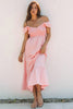 Pink V Neck Flutter Sleeve Smocked Bodice High Waist Ruffle Maxi Dress