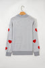 Gray Stripe Contrast Heart Pattern Valentine Knit Sweater