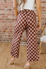 Sky Blue Checkered Elastic High Waist Loose Casual Pants