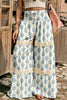 Sky Blue Floral Print Lace Patchwork Detail Wide Leg Pants