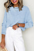 Beau Blue Solid Color Batwing Long Sleeve Top