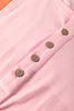 Pink Colorblock Long Sleeve Buttons Henley Top