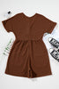 Coffee Solid Color Knit V Neck Zipped Loose Romper