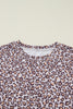 Khaki Leopard Ribbed Long Sleeve Top Drawstring Shorts 2pcs Outfit