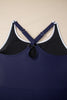 Navy Blue Contrast Edge Ruffled High Waist One Piece Swim Dress