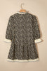 Black Leopard Print Striped Color Block Trim V Neck Bracelet Sleeve Mini Dress