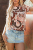 Brown Western Horseshoe Printed Mesh T Shirt