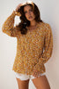 Orange Boho Floral Ruffled Bubble Sleeve V Neck Fall Blouse