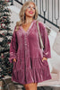 Meadow Mauve Plus Size Textured Velvet Tiered Buttons Tiered Dress