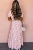 Pink Frilly Shirred Bodice Tiered Floral Maxi Dress