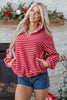 Pink Stripe Quarter Zip Fleece Oversize Sweatshirt