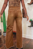 Coffee High Waist Button Fly Seamed Raw Hem Flare Jeans