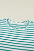 Green Stripe Scalloped Trim Round Neck T Shirt