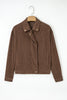 Dark Khaki Button Zip Up Lapel Collar Corduroy Jacket