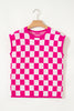 Rose Check Pattern Cap Sleeve Knitted Sweater
