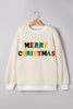 White MERRY CHRISTMAS Multicolor Embroidered Sherpa Pullover Sweatshirt