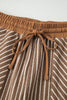 Khaki Stripe Crew Neck Tee Drawstring Waist Cropped Pants Set