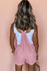 Light French Beige Solid Color Knot Straps Denim Romper with Pockets