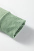 Smoke Green Notched Neck Terry Raw Hem Long Sleeve Top
