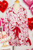 Red Bow Print Valentine Long Sleeve Shirt Shorts 2 Pcs Pajama Set