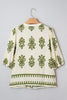 Apricot Floral Print Tie V Neck Button Down Puffy Half Sleeve Shirt