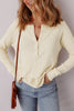 Oatmeal Textured Knit Half Buttons Henley Top