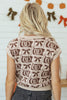 Brown Western Horseshoe Bow Pattern Button Front Sleeveless Knit Sweater
