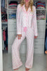 Pink Bow Print Long Sleeve Shirt and Pants Soft Pajama Set