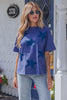 Blue Independence Day Star Printed Mineral Wash T Shirt