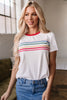 White Rainbow Stripe Print Contrast Crewneck T Shirt