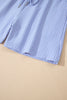 Sky Blue Stripe Dolman Sleeve Polo Shirt and Drawstring Shorts Set