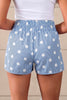 Sky Blue Polka Dot Print Shirred High Waist Casual Shorts