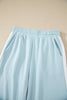 Mist Blue Contrast Trim Round Neck Pocketed Boxy Tank Top Wide Leg Pant Set