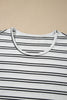 Beige Stripe Ribbed Knit Round Neck Long Sleeve Top