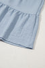 Beau Blue Shirt Collar Button Up Short Puff Sleeve Tiered Shift Dress