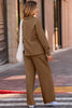 Gray Solid Color V Neck Top and High Waist Pants Set