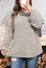 Simply Taupe Plus Size Ribbed Knit Kangaroo Pocket Henley Long Sleeve Top