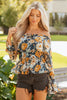 Blue Floral Off Shoulder Bell Sleeve Smocked Peplum Top