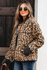 Khaki Leopard Print Zip Up Stand Neck Side Pocket Jacket