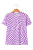 Khaki Checkered Print Mock Neck Mesh T Shirt