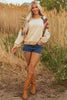 Light French Beige Aztec Patchwork Raglan Pullover Sweatshirt