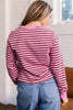 Pink Stripe V Neck Drop Shoulder Long Sleeve Top