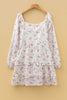 Pink Floral Print Long Sleeve Ruffle Detail Flared Mini Dress