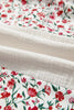 Red Floral Print Gauze Patchwork Henley Button 3/4 Sleeve Blouse