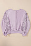 Parchment Knit Crochet Exposed Seam Ribbed Trim Sweatshirt